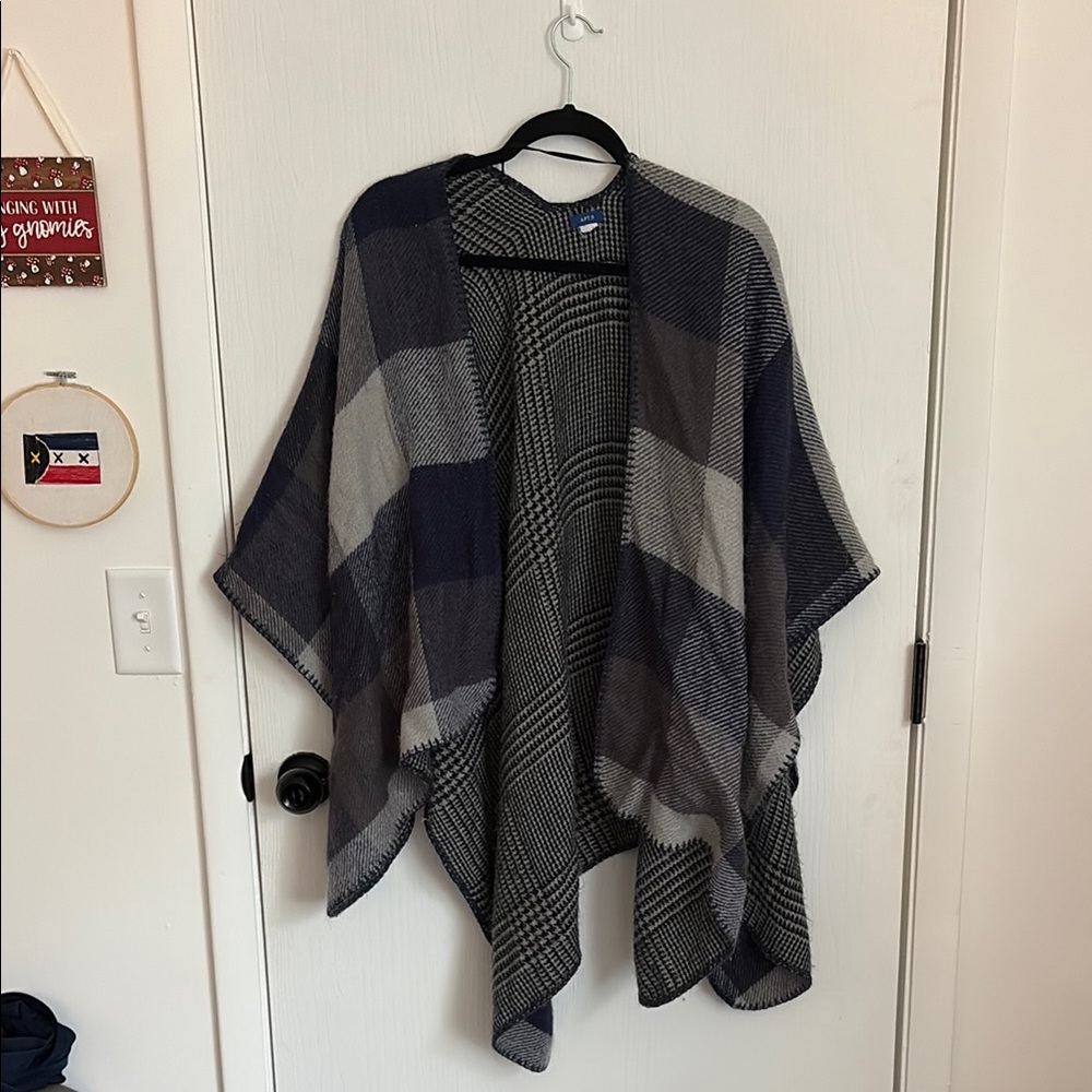 Plaid Poncho with Fringe